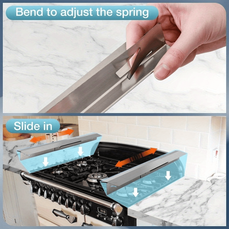 2PCS Kitchen Stove Counter Gap Covers, Stainless Steel Gap Cover, Cooktop Trim Kit, Stove Gap Guards, Oven Gap Filler, Heat Resistant & Effectively Protect Stove Gap Filler(13.8"-27.5" Silvery)