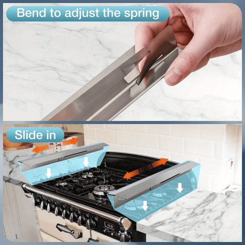 2PCS Kitchen Stove Counter Gap Covers, Stainless Steel Gap Cover, Cooktop Trim Kit, Stove Gap Guards, Oven Gap Filler, Heat Resistant & Effectively Protect Stove Gap Filler(13.8"-27.5" Silvery)